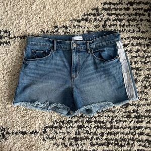 EUC Loft Side Stripe Frayed Hem Mid-Rise Cut Off Denim Shorts - 30/10